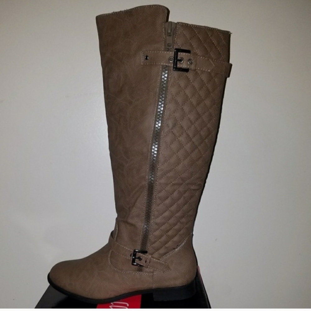 Quilted Tan Knee-High Boots